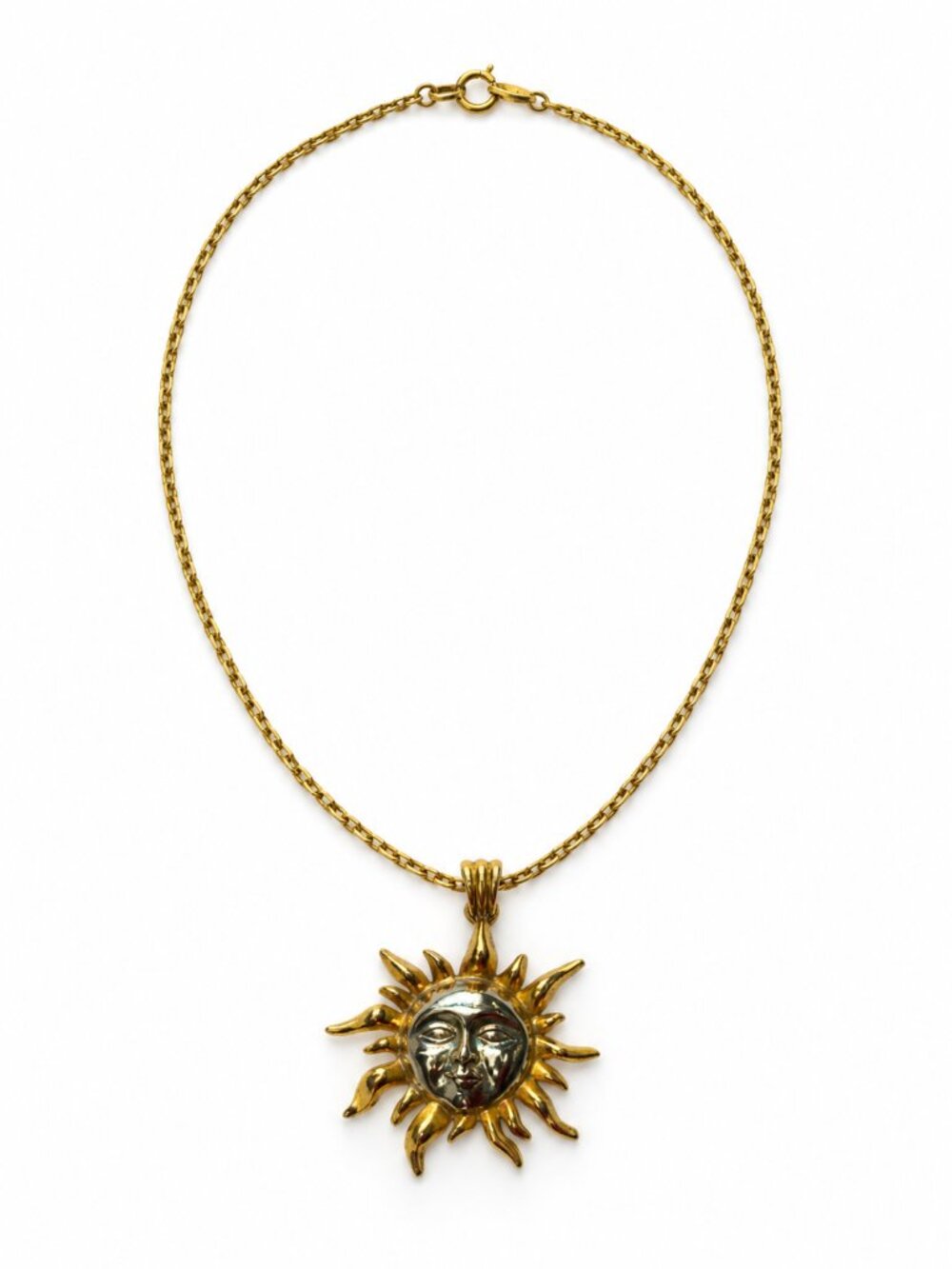 Whimsigoth Witchy Sun Face Celestial Gold and Silver Tone Pendant Necklace